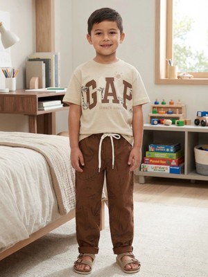 Alyakids Erkek Çocuk Logolu Pamuklu Tişört ve Desenli Keten Pantolon Bayramlık 2\' Li Kombin