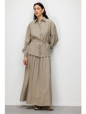 Mizalle Mizallle Vizon Rengi  Beli Büzgülü Viskoz Tunik