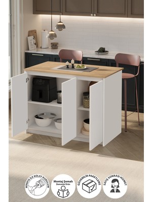 Bofigo Mutfak Masası Mutfak Adası Bar Masası Ada Mutfak Yemek Masası Sofya Safir Meşe Beyaz