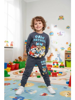 Alyakids Erkek Çocuk 2 Li Takım Uzun Kollu Sweatshirt Baskılı Beli Lastikli Penye Pantolon
