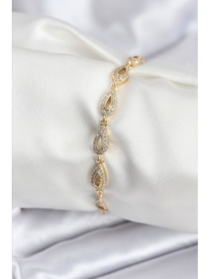 Evyora Pirinç Vıp Seri Gold Renk Sıralı Damla Model Kadın Bileklik