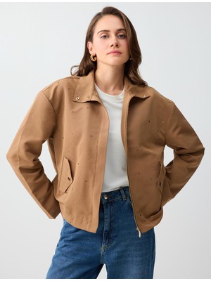 Jimmy Key Deve Tüyü Rahat Kesim Cep Detaylı Beli Lastikli Dokuma Ceket