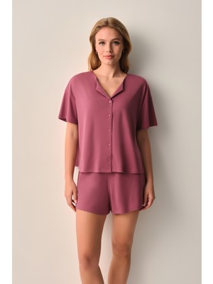 Suwen Mira Modal Gömlek Yaka Şort Pijama Takımı