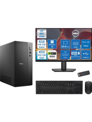 Dell Tower ECT1250 Intel® Core™ İ7-14700 48GB Ddr5 512GB SSD 6GB/RTX3050 WIN11PRO +23.8" Monitör Tower Masaüstü Bilgisayar 24RPLSR00723P17+ZETTAUSBBELLEK