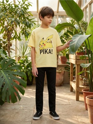 Alyakids Erkek Çocuk Beyaz Oversize Tshirt - Pikacu Baskılı %100 Pamuklu