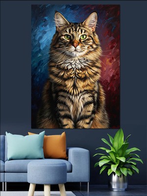 Artmeg Renkli Fırça Darbeleriyle Kedi Portresi Dekoratif Kanvas - Mdf Ahşap Tablo