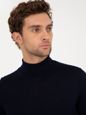 Cacharel Erkek Lacivert Slim Fit Balıkçı Yaka Basic Triko Kazak 50257269-VR033