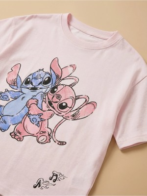 Alyakids Kız Çocuk Stitch ve Lilo Baskılı Pamuklu Penye T-Shirt