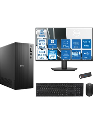 Dell Tower ECT1250 Intel® Core™ İ7-14700 32GB Ddr5 256GB SSD Intel® UHD Graphics 770 WIN11HOME +27" Monitör Tower Masaüstü Bilgisayar 27RPLSR007H11+ZETTAUSBBELLEK