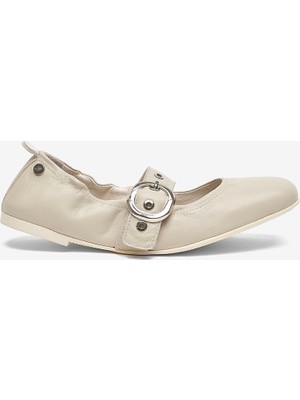 Greyder Kadın Bej Hakiki Deri Babet Ayakkabı 6Y2KA34360