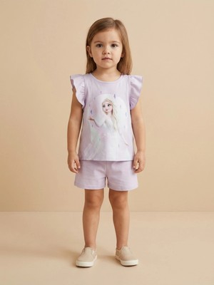 Alyakids Kız Çocuk %100 Pamuklu Desenli Çocuk Takım - Rahat Kesim Yazlık Penye Şort T-Shirt Seti