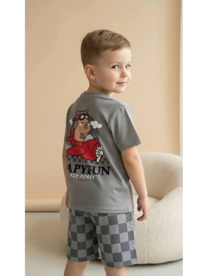 Alyakids Erkek Çocuk Logolu %100 Pamuklu Şortlu Takım