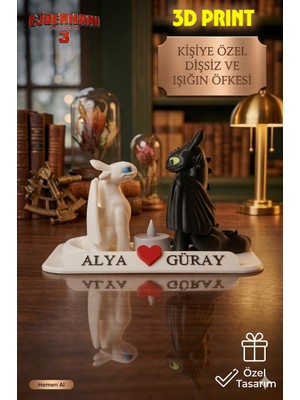 3D Aşık Ejderha Çift LED Mumluk–kişiye Özel Isimli Dekoratif Gece Lambası–sevgililere Özel Hediye