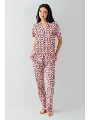 Derya Kurşun V Yaka Önden Düğmeli Kadın Pijama Takım 3562