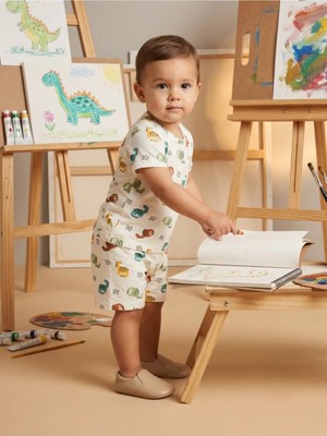 Alyakids Erkek Çocuk Dinozor Desenli Şortlu Takım - Pamuklu Yazlık Alt Üst Bebek Seti