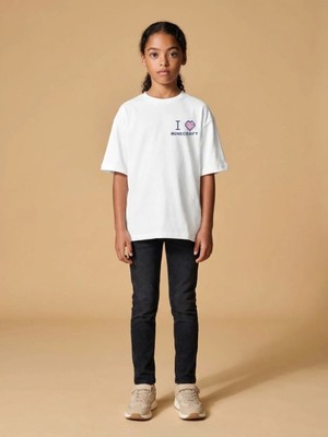 Alyakids Minecraft Baskılı Çocuk Tişört - I Love Minecraft Pixel Kalp Tasarımlı Beyaz Oversize T-Shirt