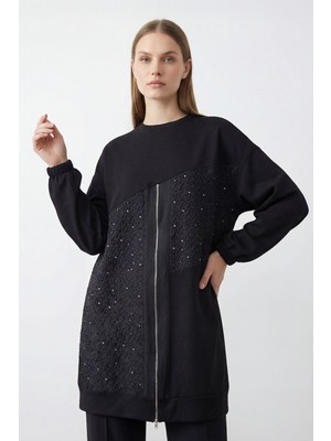 Puane Kadın Asimetrik Kesim Fermuar Detaylı Rahat Tunik 10769