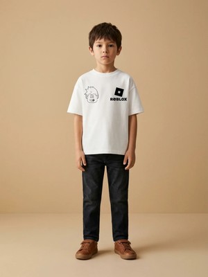 Alyakids Süper Kahramanlar Karma Figür Baskılı Beyaz Erkek Çocuk Kısa Kollu Gamer Tişört