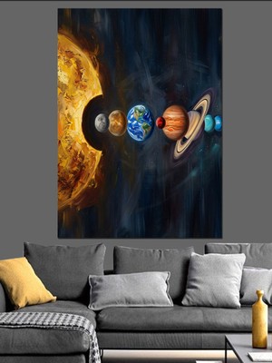 Artmeg Güneş Sistemindeki Gezegenler Dizilimi Tablo Dekoratif Kanvas - Mdf Ahşap Tablo