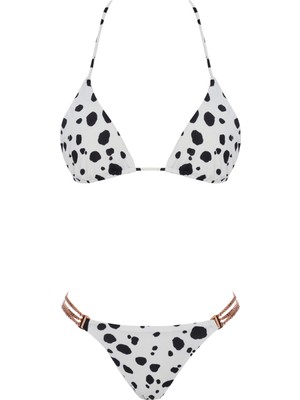 Lovekini Silvia Black White Pattern Bikini With Rose Gold Chain Details