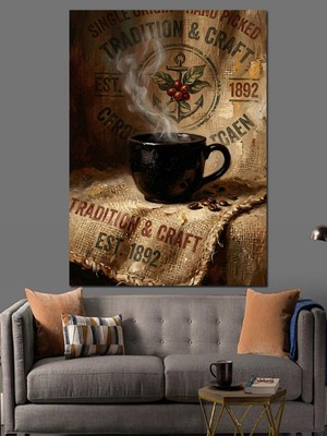 Artmeg Çuval Üzerinde Tüten Kahve Fincanı Dekoratif Kanvas - Mdf Ahşap Tablo