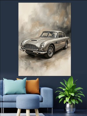 Artmeg Beyaz Zemin Üzerinde Klasik Otomobil Dekoratif Kanvas - Mdf Ahşap Tablo