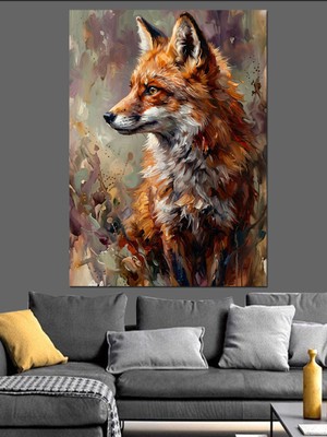 Artmeg Yağlı Boya Tarzı Duran Kızıl Tilki Dekoratif Kanvas - Mdf Ahşap Tablo