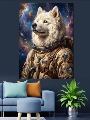 Artmeg Uzay Giysili Beyaz Kurt Astronot Dekoratif Kanvas - Mdf Ahşap Tablo