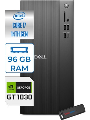 Dell Tower ECT1250 Intel® Core™ İ7-14700 96GB Ddr5 2tb SSD 4GB/GT1030  Freedos Mini Tower Masaüstü Bilgisayar RPLSR00721F34+ZETTAUSBBELLEK