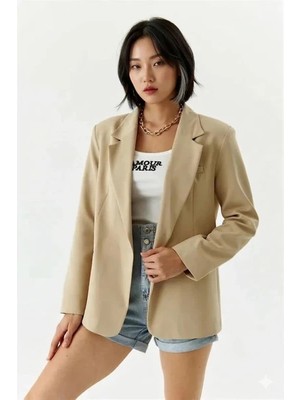 Trendseninle Kadın Bej Yumuşak Krep Kumaş Ince Yelek