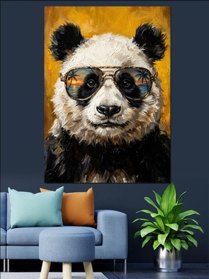 Artmeg Gözlüklü ve Kulaklıklı Karizmatik Panda Dekoratif Kanvas - Mdf Ahşap Tablo