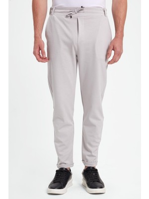 Tudors Erkek Slim Fit Pamuklu Beli Bağlamalı Yan Cepli Katlamalı Paça Jogger Gri Pantolon