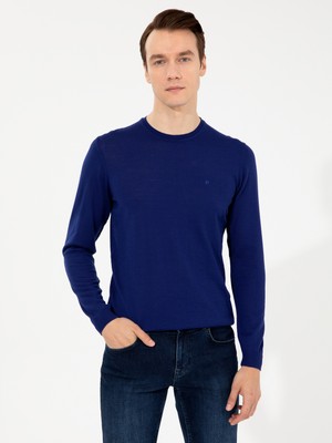 Cacharel Erkek Indigo Slim Fit Bisiklet Yaka Basic Triko Kazak 50257398-VR028