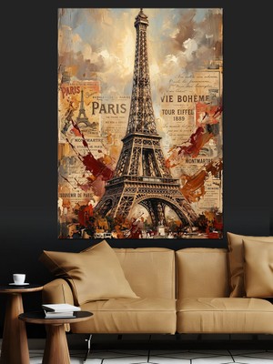 Artmeg Gazete Kupürlü Eyfel Kulesi Tasarımı Dekoratif Kanvas - Mdf Ahşap Tablo