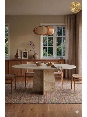 Mobilyacın Oval Salon Yemek Masası Mantar Tek Ayak 160X90-TRAVERTEN