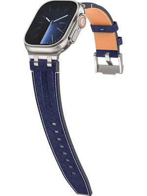 AktarMobile Apple Watch Ultra 2 3 49 mm Uyumlu Denim Kordon Kot Kumaş Premium Kayış