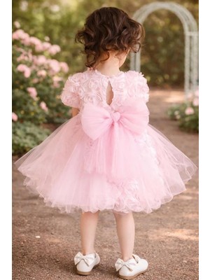 ministok Rose Kabartma Çiçekli Kız Çocuk Elbisesi