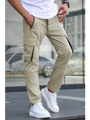 Madmext Ekru Kargo Cep Erkek Jogger Pantolon 5791