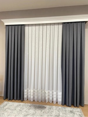 Assina Keten Kumaş Füme Gri 1/3  Sık  Pile Kalın Tek Kanat Fon Perde