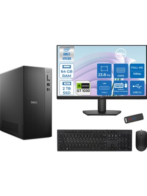 Dell Tower ECT1250 Intel® Core™ İ7-14700 64GB Ddr5 2tb SSD 4GB/GT1030  Freedos +23.8" Monitör Tower Masaüstü Bilgisayar 24RPLSR00721F24+ZETTAUSBBELLEK