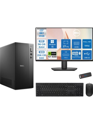 Dell Tower ECT1250 Intel® Core™ İ7-14700 96GB Ddr5 256GB SSD 4GB/GT1030  WIN11PRO +27" Monitör Tower Masaüstü Bilgisayar 27RPLSR00721P31+ZETTAUSBBELLEK