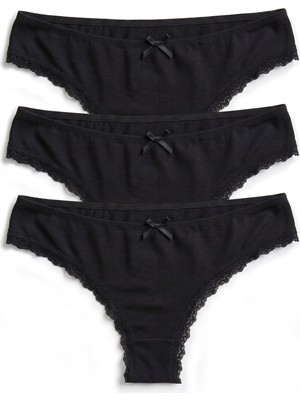 Öts Kadın Külot 3'lü Paket, Dantelli, Bikini, Normal Bel Dar Kalıp Külot (%90 Viskon - %10 Elastan)