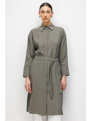 Hakı Mizalle Tencel Karışımlı Uzun Haki Tunik
