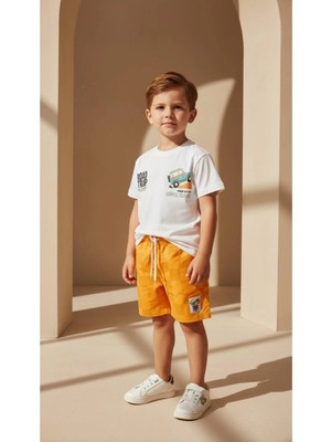 Alyakids Erkek Çocuk Sevimli Karakter Baskılı %100 Pamuklu Penye T-Shirt ve Şort Alt Üst Takım