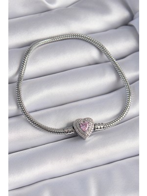 Evyora Pirinç Zirkon Taşlı Kalp Figür Charm Model Kadın Bileklik