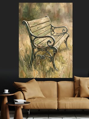 Artmeg Bahçede Boş Klasik Bank Manzarası Dekoratif Kanvas - Mdf Ahşap Tablo