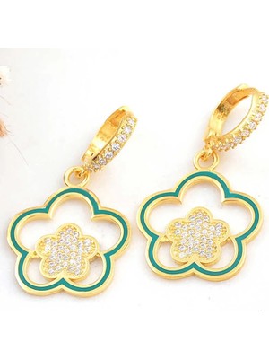 Gumush ​Gümüş Gold Sallantılı Çiçek Desenli Kadın Küpe