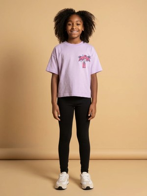 Alyakids Kız Çocuk Oversize Kpop Mira Baskılı %100 Pamuklu Kısa Kollu T-Shirt