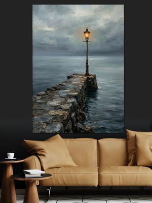 Artmeg Deniz Ortasında Yalnız Sokak Lambası Dekoratif Kanvas - Mdf Ahşap Tablo
