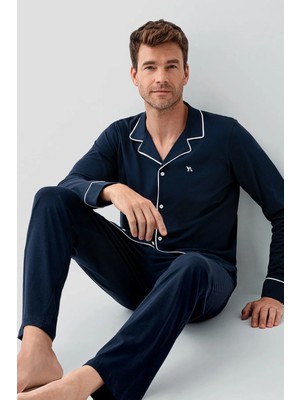Derya Kurşun V Yaka Erkek Gömlek Pijama Takım 3675